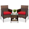 3-Piece Outdoor Patio Wicker Bistro Set w/ Side Storage Table