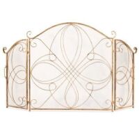 3-Panel Wrought Iron Metal Fireplace Screen Cover w/ Scroll Design - 55x33in