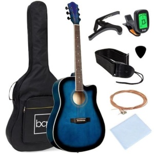 Full Size Beginner Acoustic Guitar Set with Case, Strap, Capo - 41in. Appears New