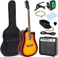 Acoustic Electric Guitar Starter Set w/ 41in, All Wood Cutaway Design, Case, Strap, Picks, Tuner - Sunburst. Appears New