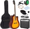 Acoustic Electric Guitar Starter Set w/ 41in, All Wood Cutaway Design, Case, Strap, Picks, Tuner - Sunburst. Appears New