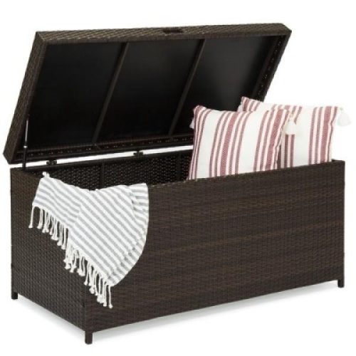 Indoor/Outdoor Wicker Storage Box w/ Steel Frame, Lift-Up Top - 136 Gallons. Appears New