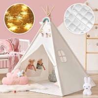 Tiny Land Large Kids Teepee Tent with Padded Mat & Carry Case- Kids Foldable Play Tent- Toys for 3,4,5,6 Year Old Girls, White Canvas 