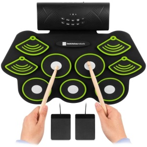 Electronic Drum Set, Bluetooth Roll Up Portable Pad Kit w/ Built-In Speakers, Pedals, Drumsticks