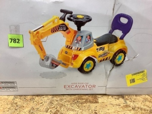 Kids Excavator Ride-On, Foot-to-Floor Construction Toy Truck w/ Garden Set