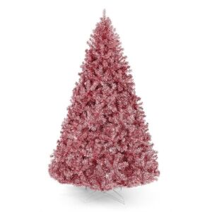 7.5' Pink Artificial Tinsel Christmas Tree w/ Foldable Stand