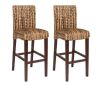 Set of 2 Woven Seagrass Counter Height Bar Stools w/ Mahogany Wood Frame 