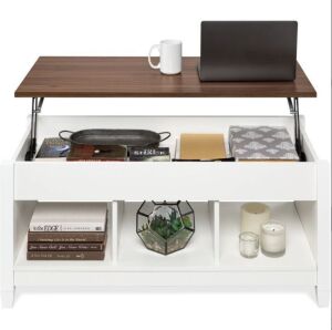 Multifunctional Lift Top Coffee Table w/ Hidden Storage, 3 Cubbies