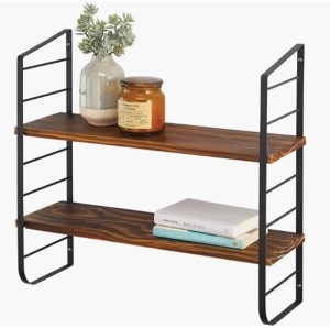 mDesign 2-Tiered Floating Shelf – Long Bookshelf with Rust-Resistant Metal Brackets, Appears New