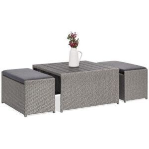 3-Piece Outdoor Wicker Coffee Table with Ottomans