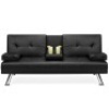 Faux Leather Upholstered Convertible Sofa Bed Futon w/ 2 Cupholders. New Blemish. SEE PICTURES