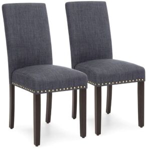 Set of 2 Upholstered Parsons Accent Dining Chairs w/ Wood Legs, Studded Trim 