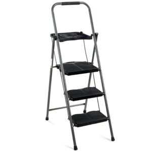 3-Step Folding Steel Ladder w/ Utility Tray, Hand Grip, 330lb Capacity