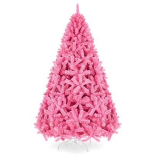 7.5'&nbsp;Pink Artificial Tinsel Christmas Tree w/ Foldable Stand