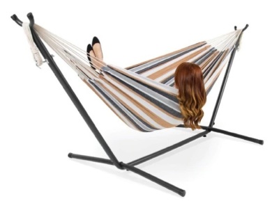 2-Person Brazilian-Style Double Hammock w/ Carrying Bag and Steel Stand, Appears New