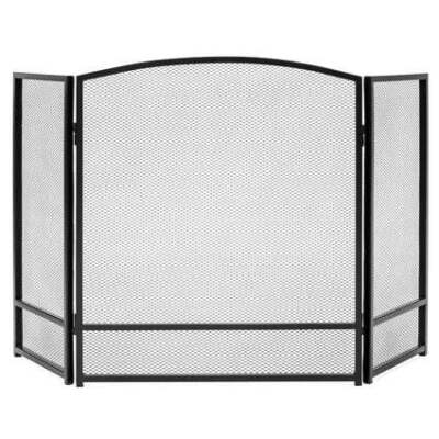 3-Panel Simple Steel Mesh Fireplace Screen w/ Rustic Worn Finish