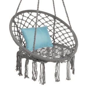 Cotton Macrame Hammock Hanging Chair Swing, Handwoven w/ Backrest. Appears New