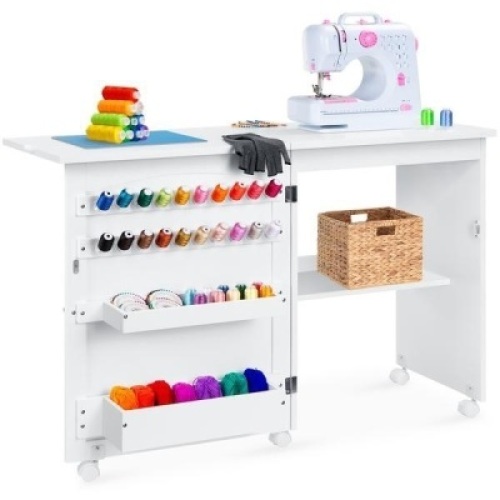 Folding Sewing Table Multipurpose Craft Station & Side Table w/ Wheels. New Blemish (see pictures)