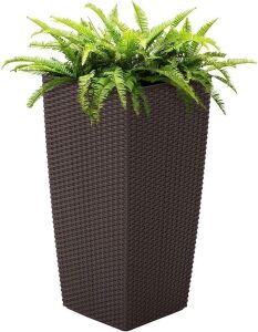 Self Watering Garden Patio Wicker Planter W/ Rolling Wheels