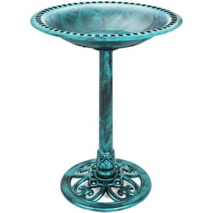 Vintage Outdoor Garden Bird Bath w/ Fleur-de-Lis Accents