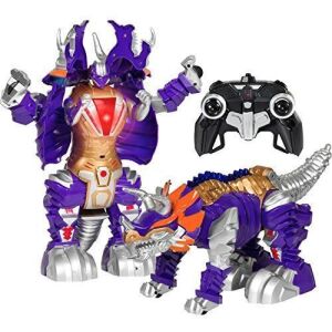 Kids Transformer Remote Control Robot Dinosaur Car w/USB Charger, Lights, and Sounds