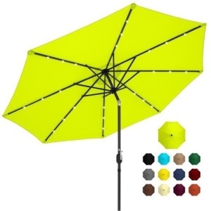 10ft Solar LED Lighted Patio Umbrella w/ Tilt Adjustment, Fade-Resistance - Light Green. Appears New