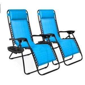 Set of 2 Adjustable Zero Gravity Patio Chair Recliners w/ Cup Holders, Appears New