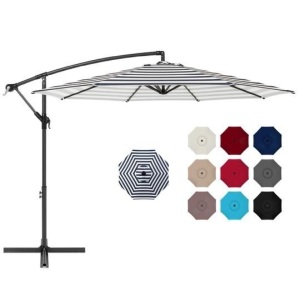 10ft Offset Hanging Patio Umbrella - Navy Stripe. Appears New