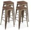 Best Choice Products Set of 4 All-Weather 30in Stackable Backless Steel Bar Height Stools w/ Wooden Seats , Appears New