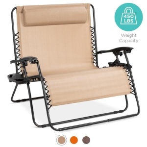 2-Person Double Wide Zero Gravity Chair Lounger w/ Cup Holders, Headrest. Appears New