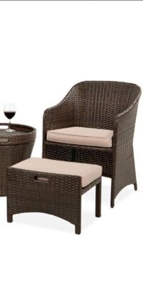 Outdoor Wicker Bistro Chair with Ottoman & Side Table 