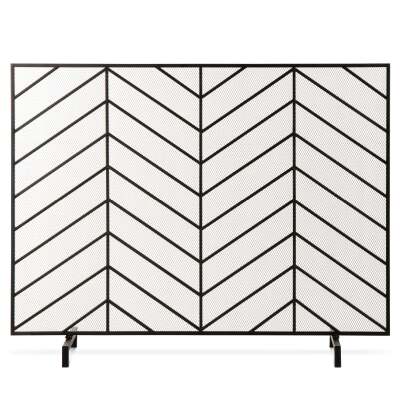 Single Panel Iron Chevron Fireplace Screen w/ Antique Finish - 38x31in