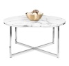Round Coffee Table w/ Faux Marble Top, Metal Frame, 36in, Chrome, Appears New