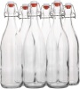 Flip Top Glass Bottle – Swing Top Brewing Bottle with Stopper for Beverages, Oil, Vinegar, Kombucha, Beer, Water, Soda, Kefir – Airtight Lid & Leak Proof Cap – Clear (6)