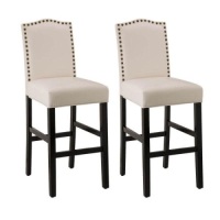 Set of (2)&nbsp;45in. High&nbsp;Leatherette Barchair w/ Studded Decoration Back, Black Solid Rubberwood Legs