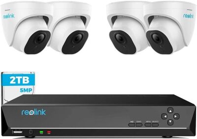REOLINK 5MP 8CH Home Security Camera System, 4pcs Wired 5MP Outdoor PoE IP Cameras, 4K 8CH NVR with 2TB HDD for 24-7 Recording, RLK8-420D4-5MP
