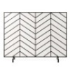Single Panel Iron Chevron Fireplace Screen w/ Antique Finish,&nbsp;38x31in, Satin Black, Appears New/Damaged Box