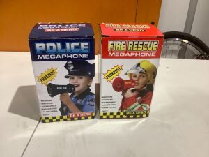 Fire Police Megaphone Toy Set w/ Talk Siren Volume Control 