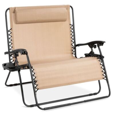 2-Person Double Wide Zero Gravity Chair Lounger w/ Cup Holders, Headrest