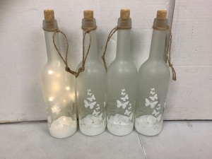Lot of (4) Light Up Glass Bottles, Powers Up, New