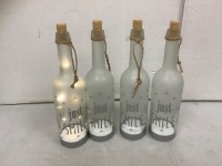 Lot of (4) Light Up Glass Bottles, Powers Up, New