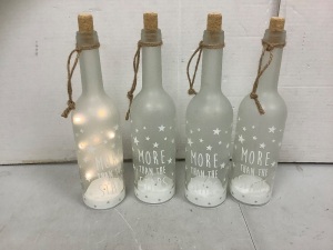 Lot of (4) Light Up Glass Bottles, Powers Up, New
