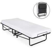 Twin Folding Rollaway Cot-Sized Mattress Guest Bed w/ 3in Memory Foam, Locking Wheels