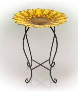 Alpine 19" Embossed Metal Sunflower Birdbath