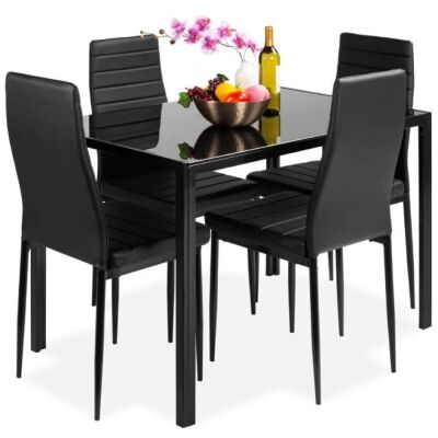  5-Piece Dining Table Set w/ Glass Top, Leather Chairs