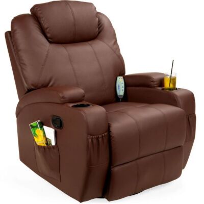 Faux Leather Swivel Glider Massage Recliner Chair w/ Remote Control, 5 Modes