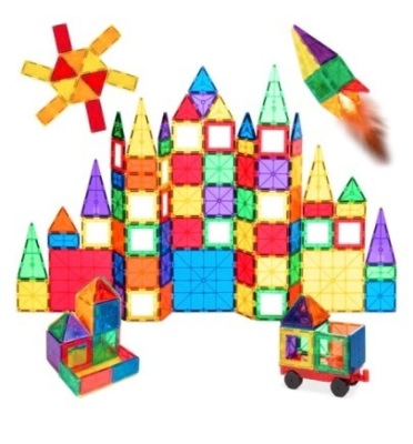 Magnetic Building Tiles, 110 Pieces, Rainbow, Appears New/Damaged Box