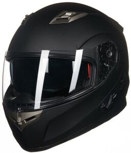 ILM Bluetooth Integrated Modular Flip up Full Face Motorcycle Helmet Sun Shield Mp3 Intercom, XL, Matte Black