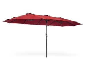 15x9ft Large Double-Sided Rectangular Outdoor Aluminum Twin Patio Market Umbrella w/ Crank, Red, Appears New