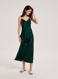 Green Midi Slip Silk Dress